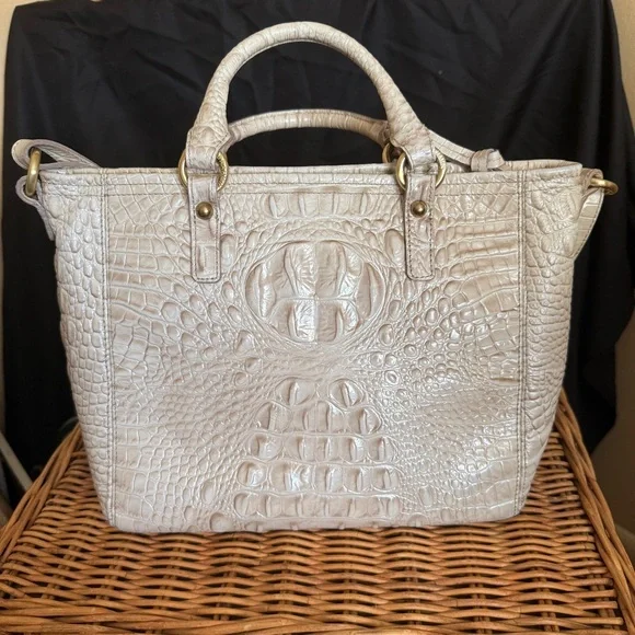 Brahmin Mini Arno Melbourne Beige Leather Satchel Handbag Shoulder Bag - Picture 2 of 9